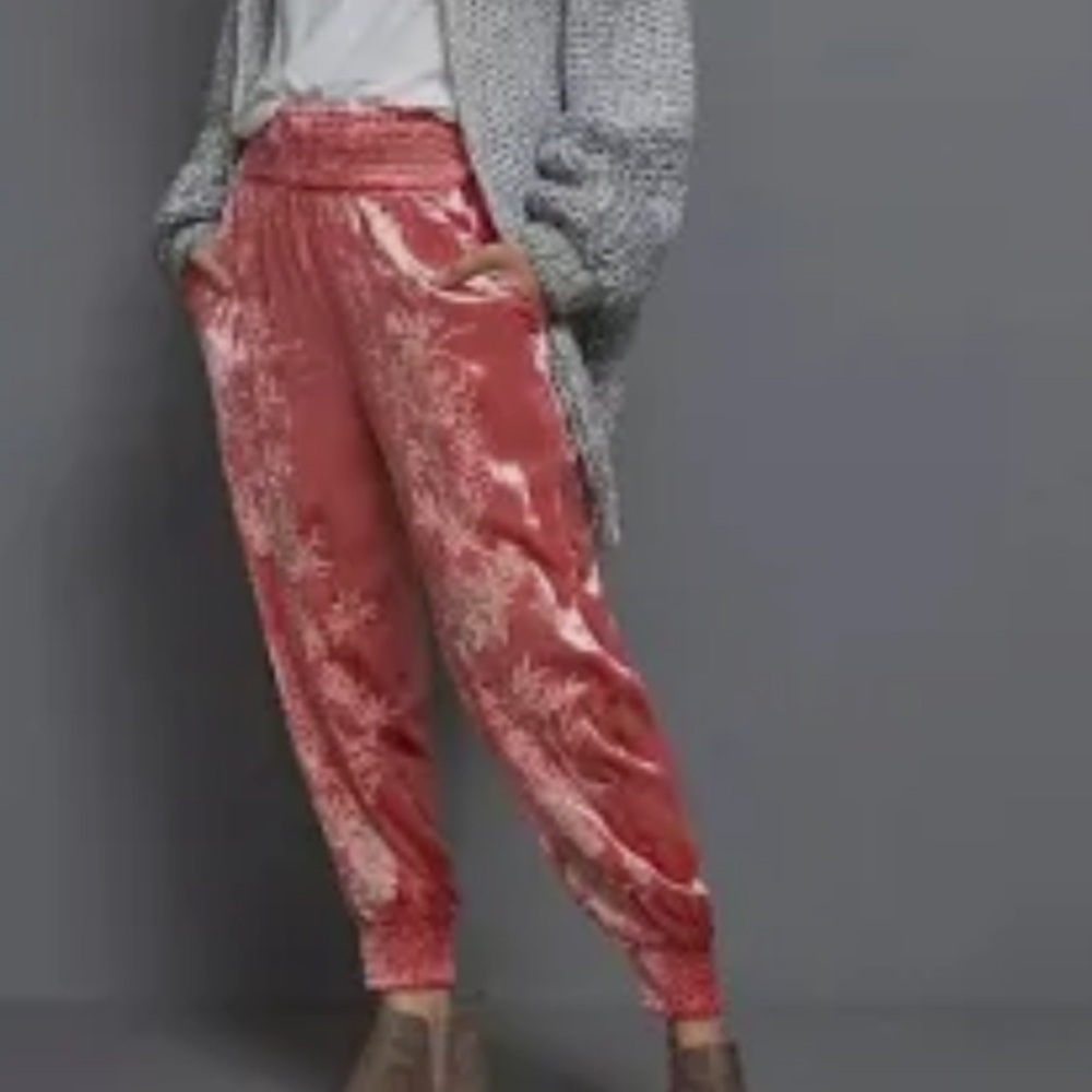 Anthropologie Velvet High Waist Cropped Harem Boho Pants Embroidered Boho XS